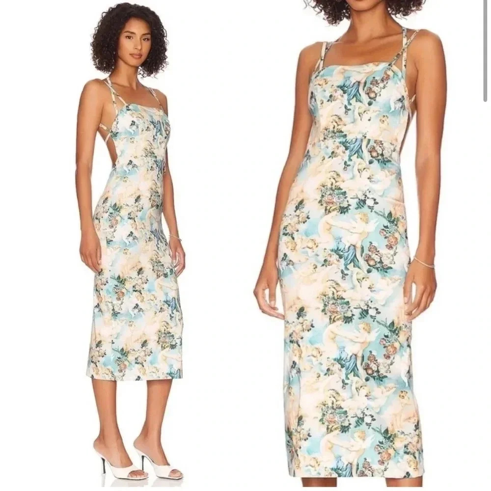 LPA Floral Print Dress - Blue and Cream